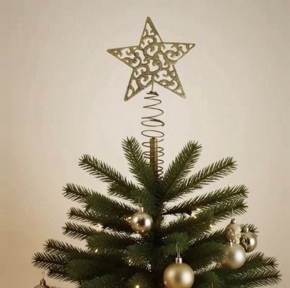 Gold Glitter Filigree Star Christmas Tree Topper VG